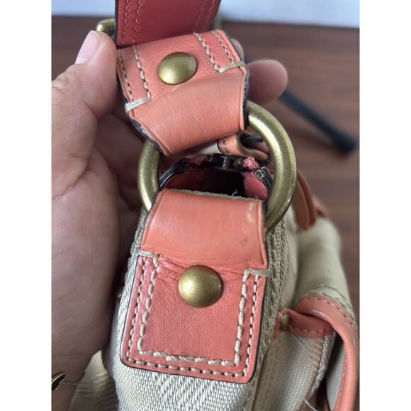 RARE Y2K COACH Legacy Signature Beige Coral/Pink Leather Shoulder Bag w/Turnlock - Picture 8 of 16